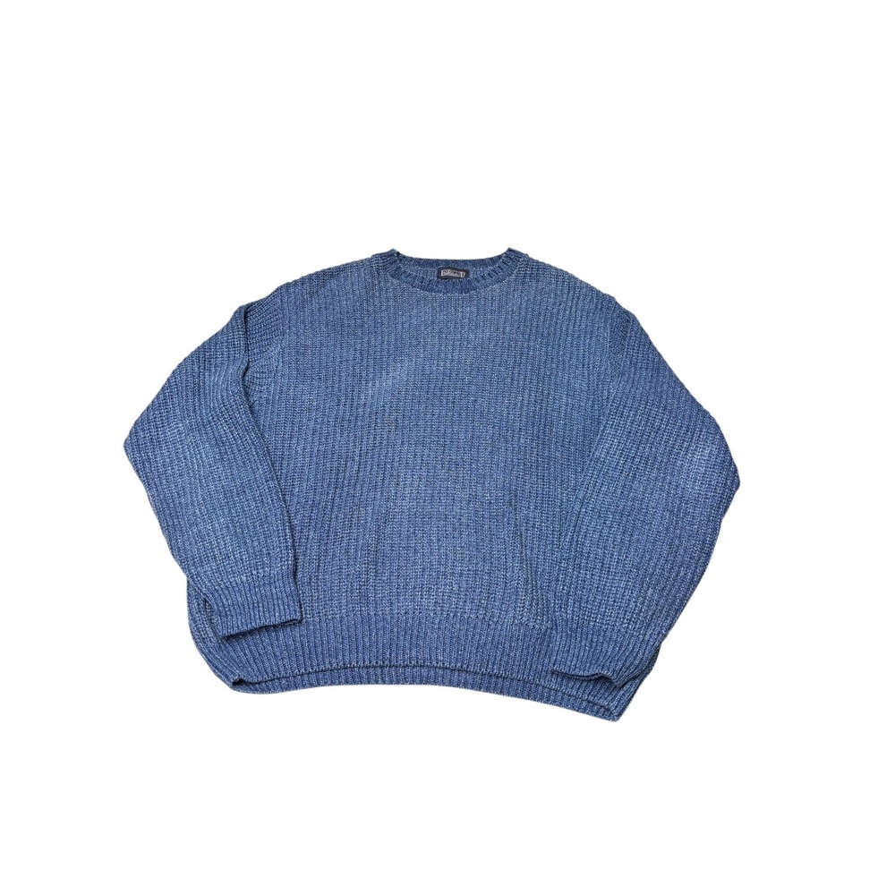 Vintage Lands End Mens L Blue Shaker Knit Cotton Sweater Made in USA 11475